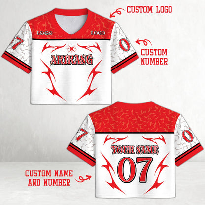 White retro y2k football jersey cropped V-neck style