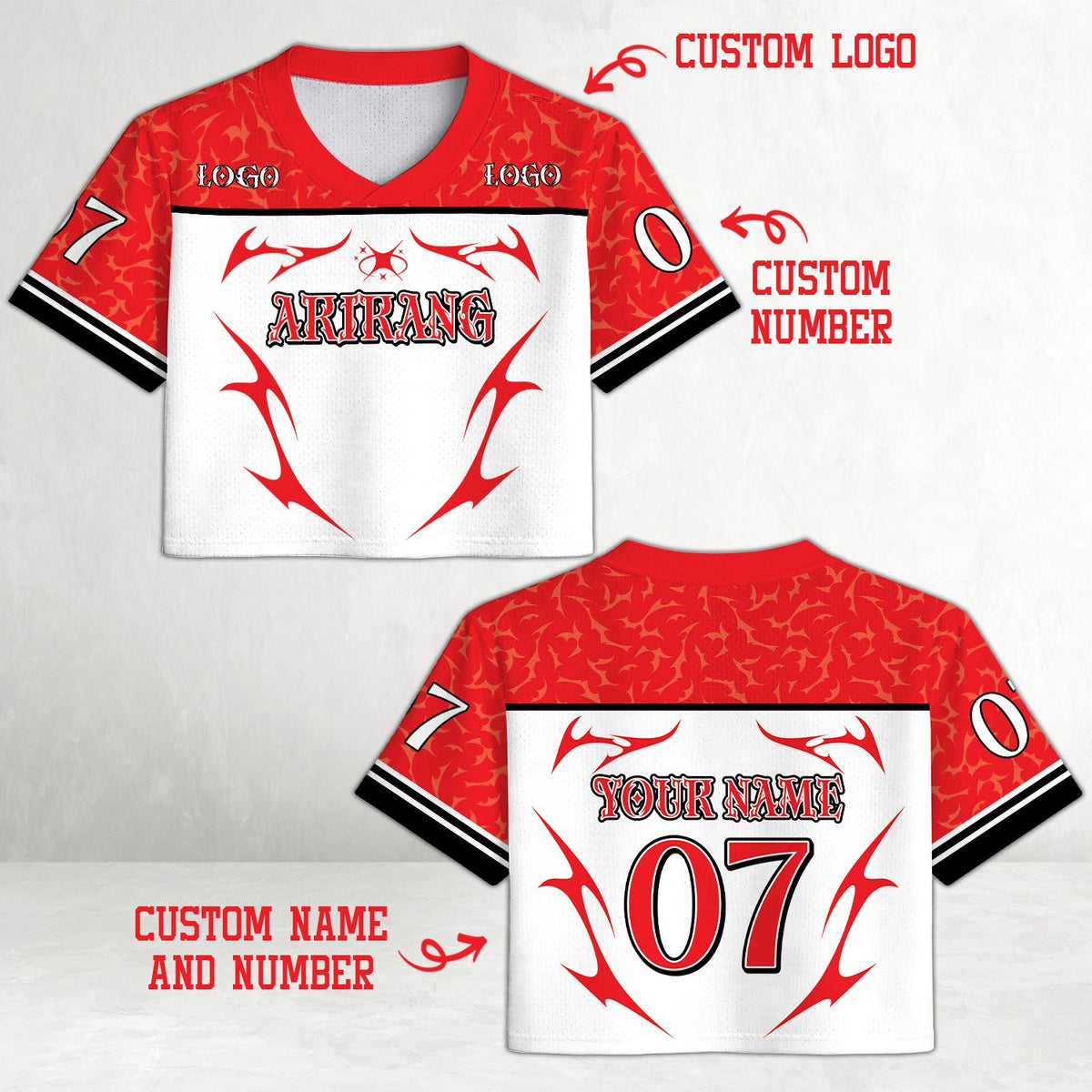 White custom name football jersey front detail