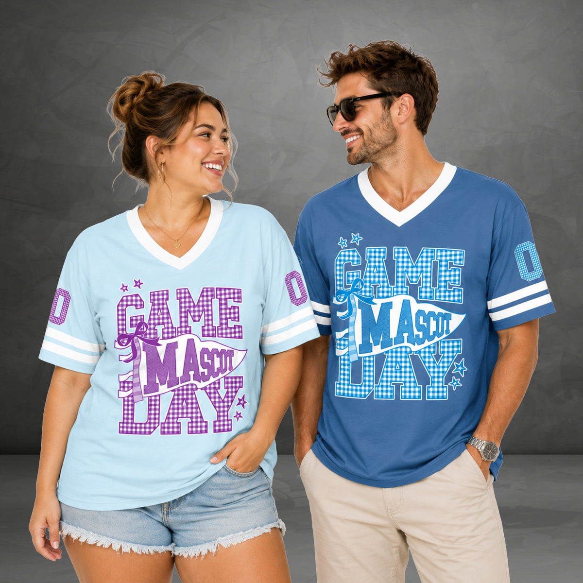 Close up lifestyle shot of the personalized game day football jersey