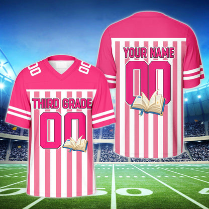Additional detail view of the school-themed personalized football jersey