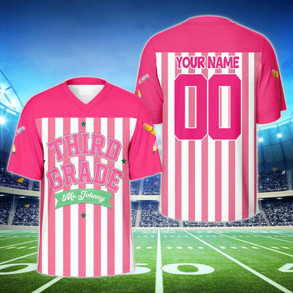 Alternative view of the school themed football jersey showing design details