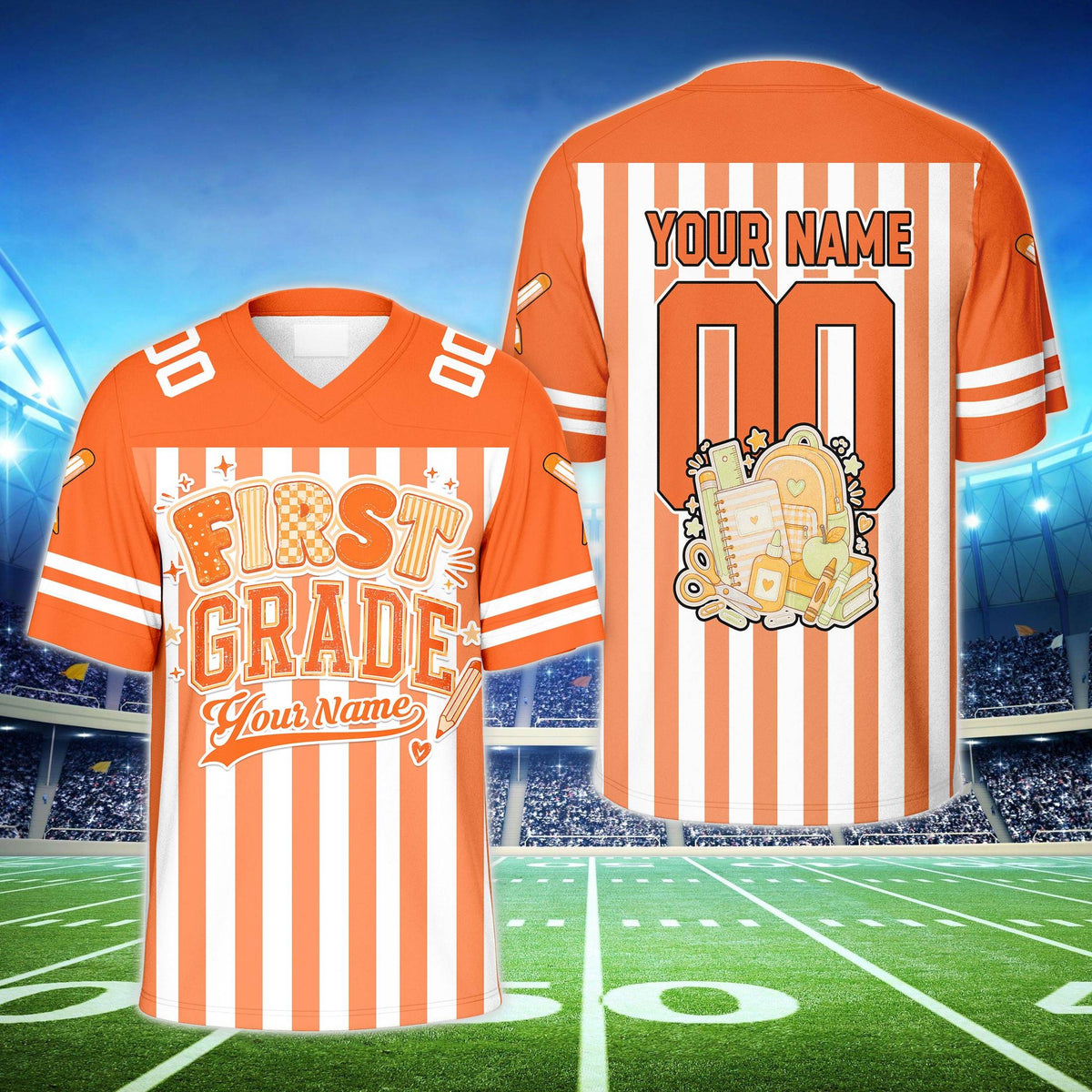 Football jersey custom name placeholder and school supply graphics