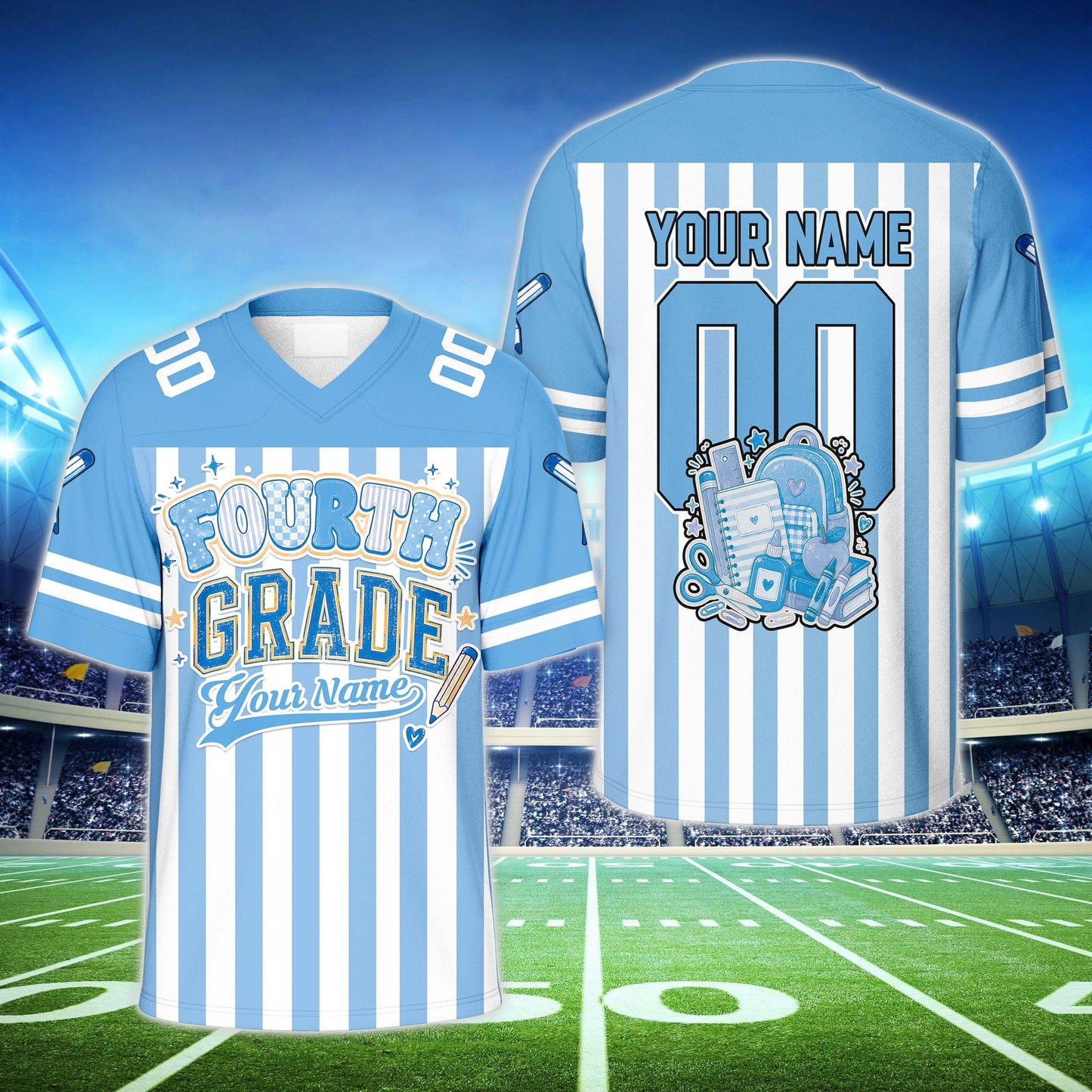 Personalized football jersey featuring a custom name and number