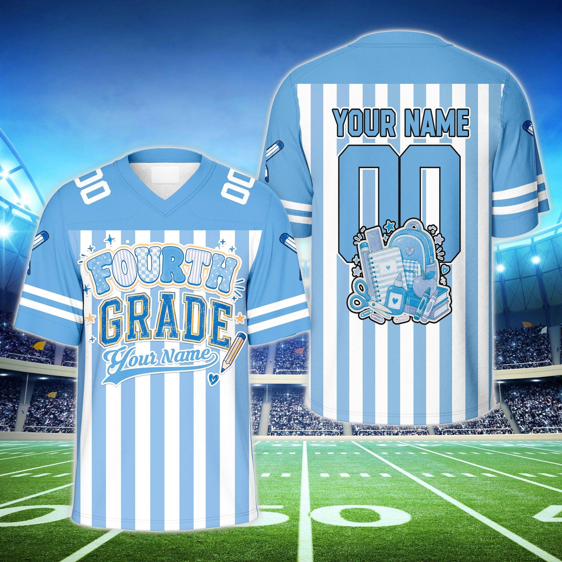 Personalized football jersey featuring a custom name and number
