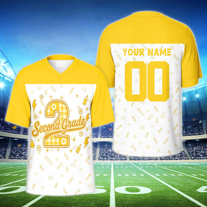 Yellow version of the personalized school doodle football jersey