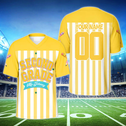 Yellow view of the personalized school themed football jersey