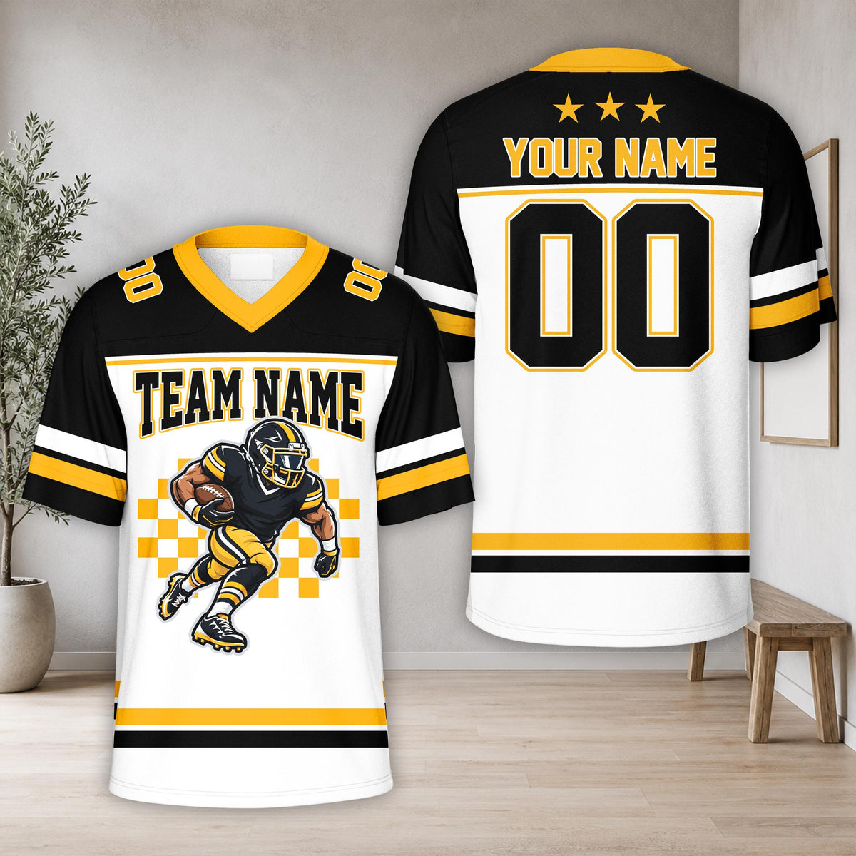 Black personalized football jersey front view