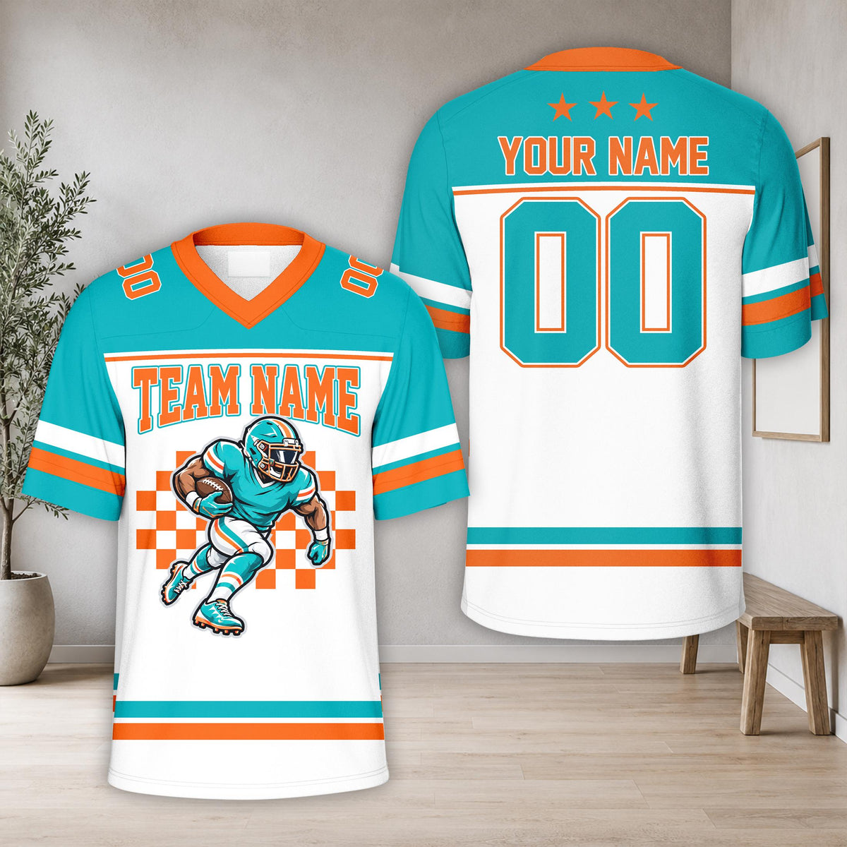 Teal sports football jersey front view