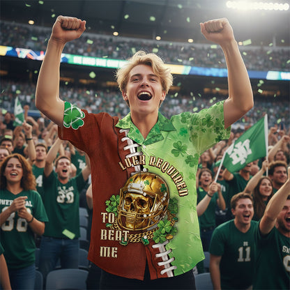 Lifestyle view of the St. Patrick's Day football jersey in a sunny outdoor setting.