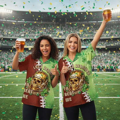 Final lifestyle shot showing the fit and bold colors of the St. Patrick's Day football jersey