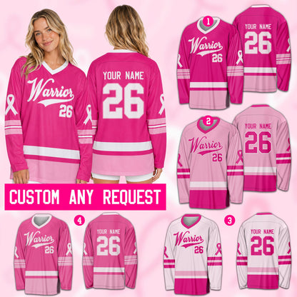 Multicolor view of the personalized breast cancer awareness hockey jerseys