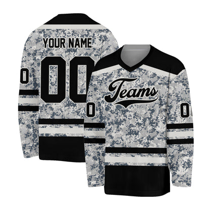 Front view of the customized camo hockey jersey