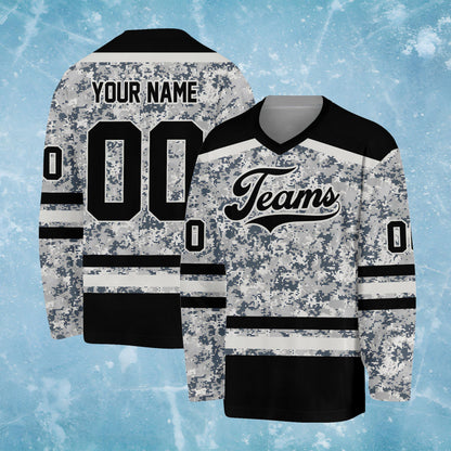 Front detail of the digital camouflage hockey jersey