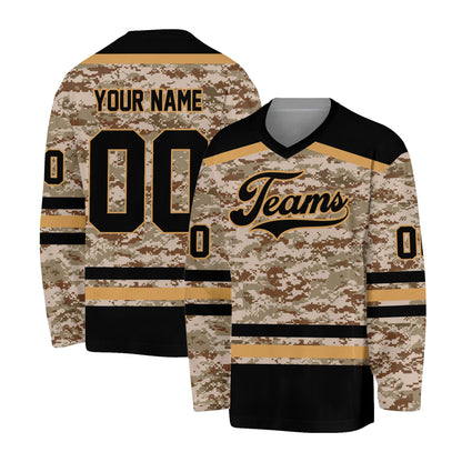 Front angle of the personalized multicolor camo jersey