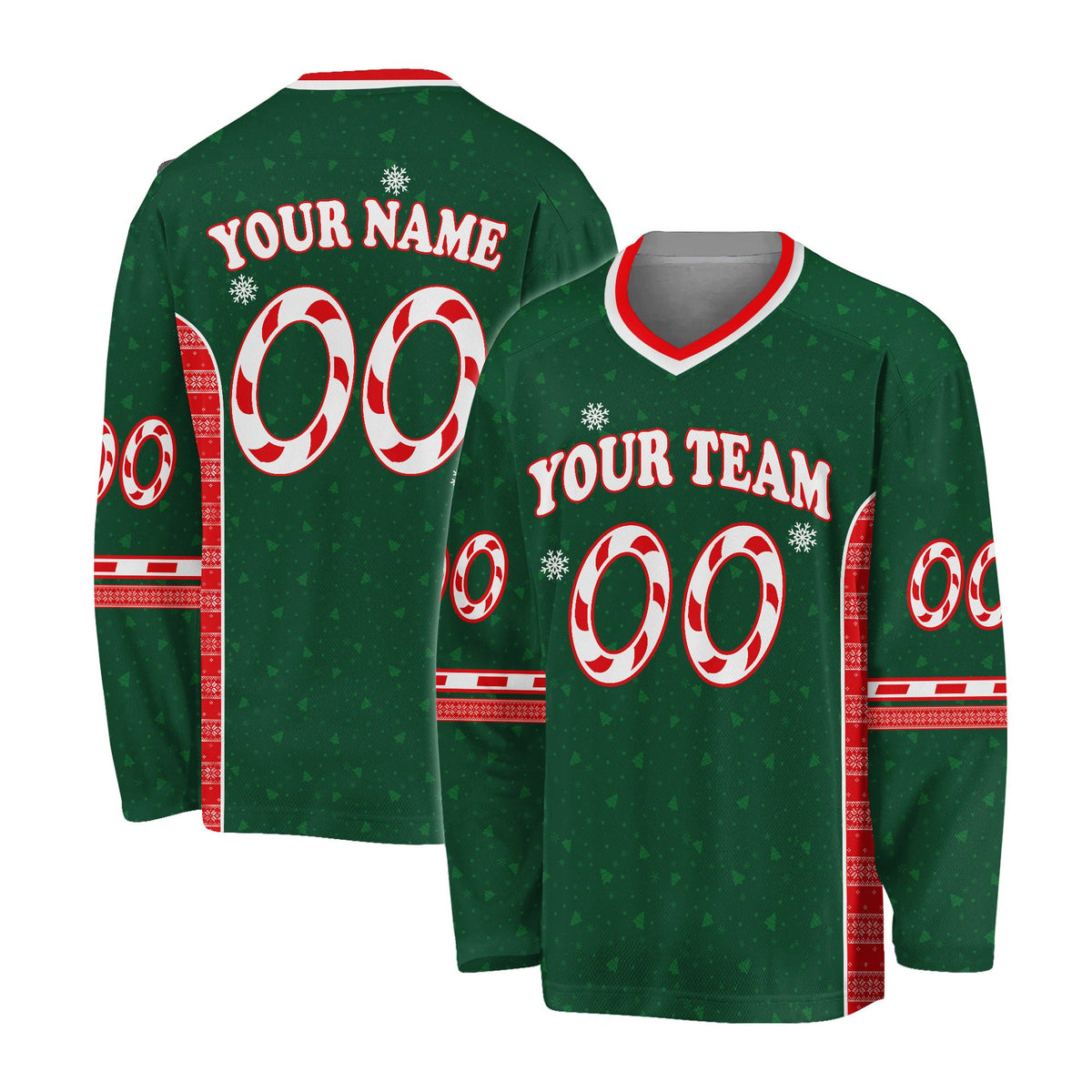 Front view of green custom name hockey jersey