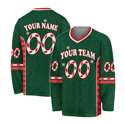 Front view of green custom name hockey jersey