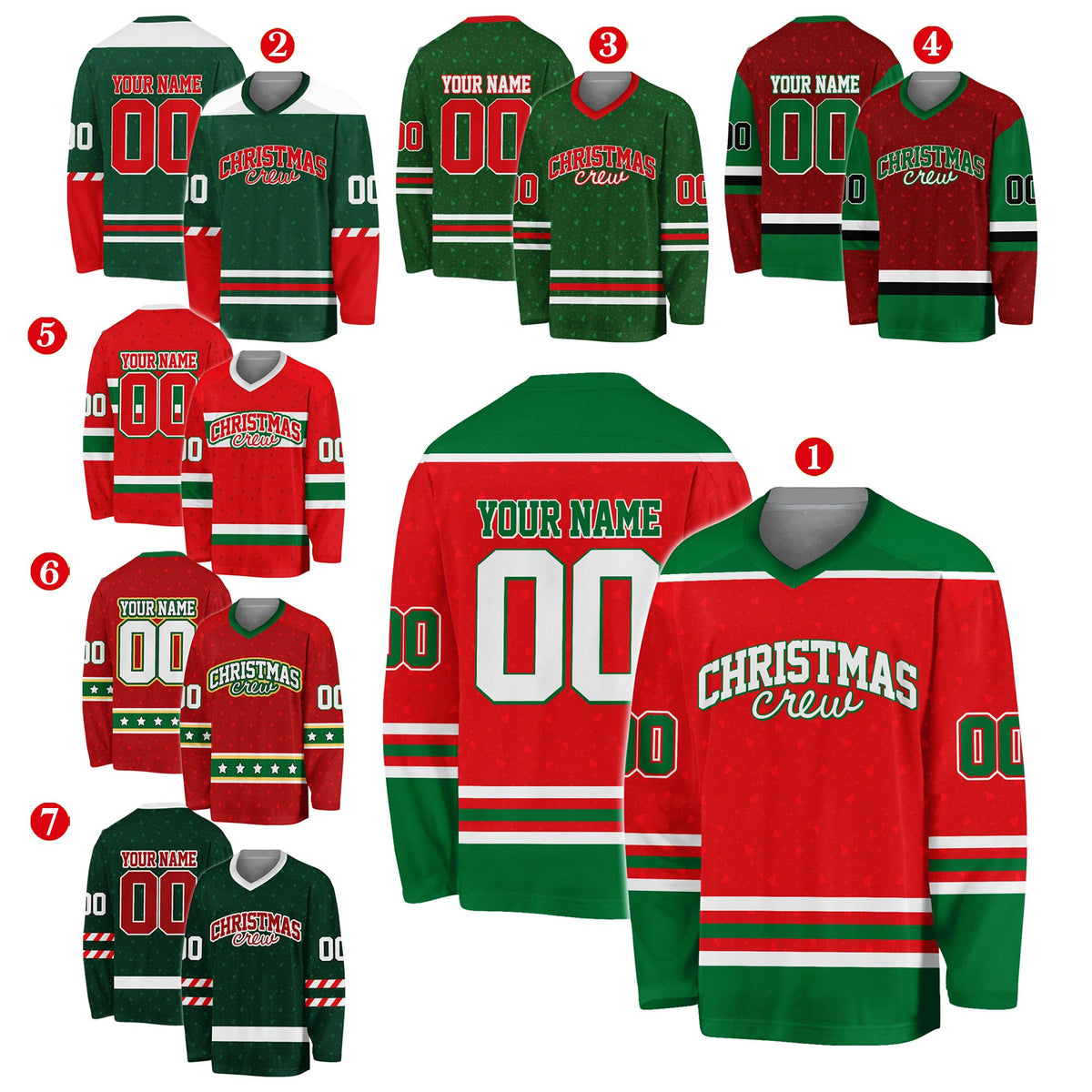 Side view of the green christmas hockey jersey pattern