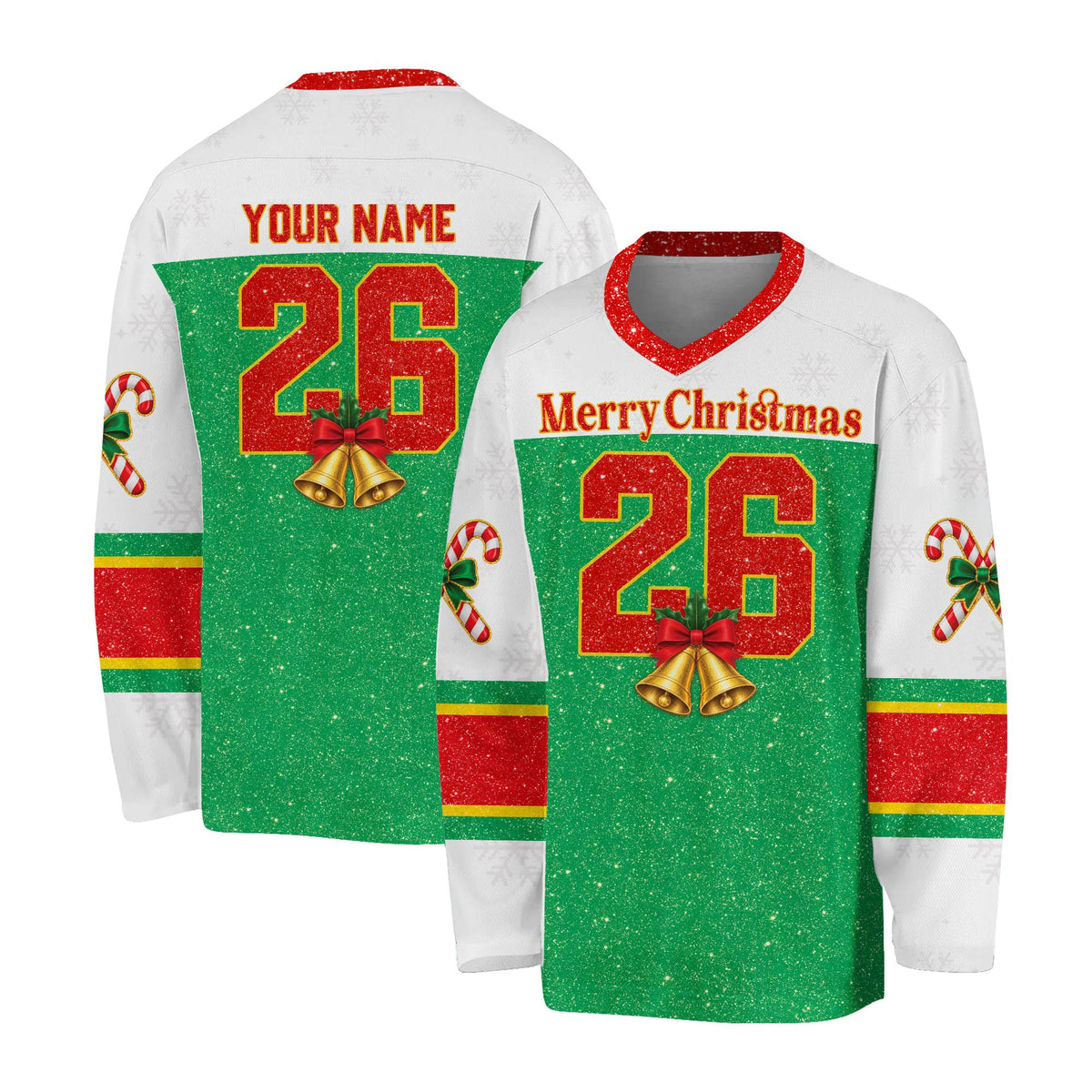 Another front view of the personalized holiday hockey jersey