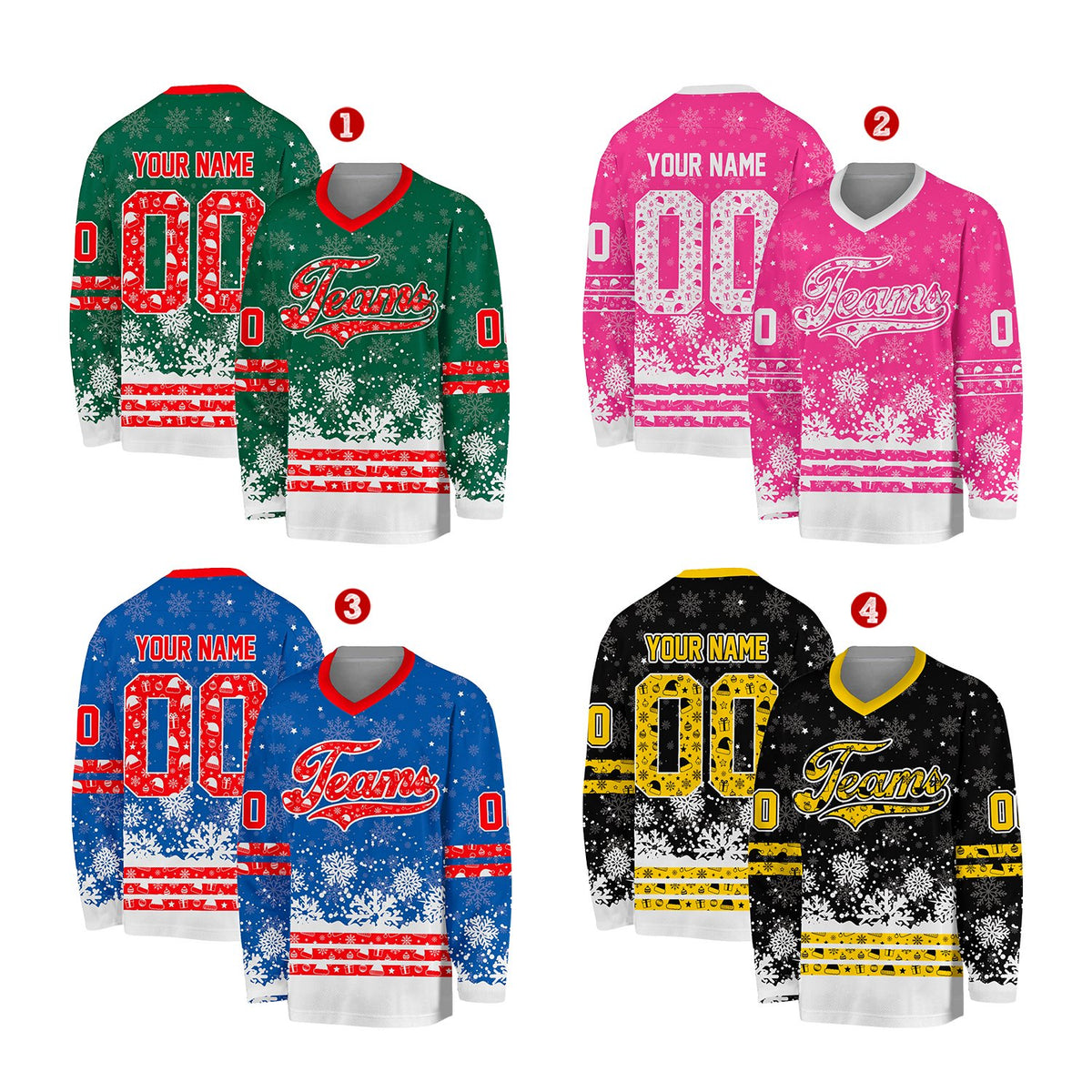 Multicolor custom hockey jersey with festive design, front view