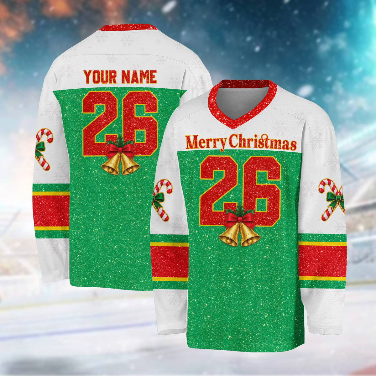 Detailed front view of the custom name hockey jersey