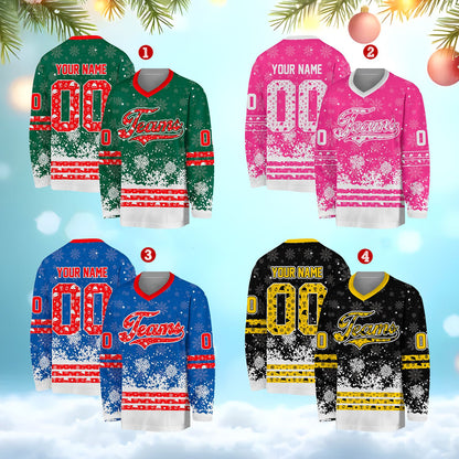 Multicolor holiday hockey jersey, front view