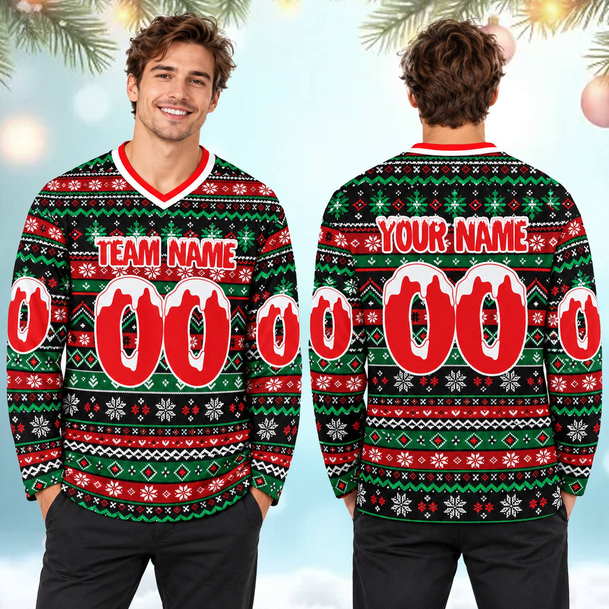 Customized christmas hockey jersey front view