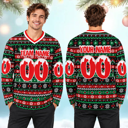 Customized christmas hockey jersey front view