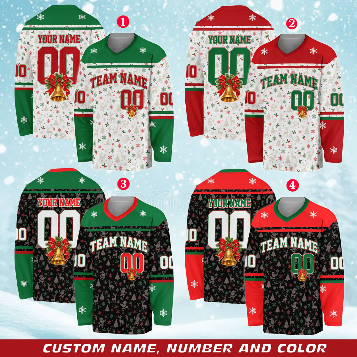 Front view of the multicolor custom christmas hockey jersey