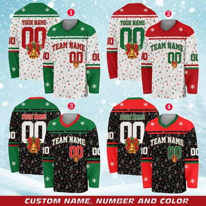 Front view of the multicolor custom christmas hockey jersey