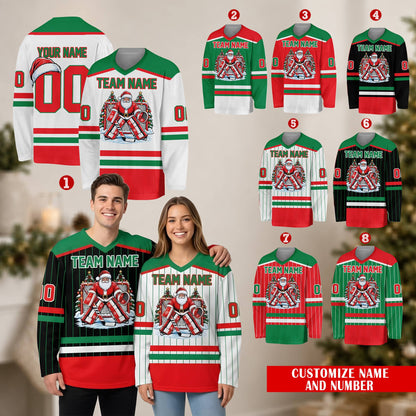 Another lifestyle view showing the custom hockey jersey in a festive setting
