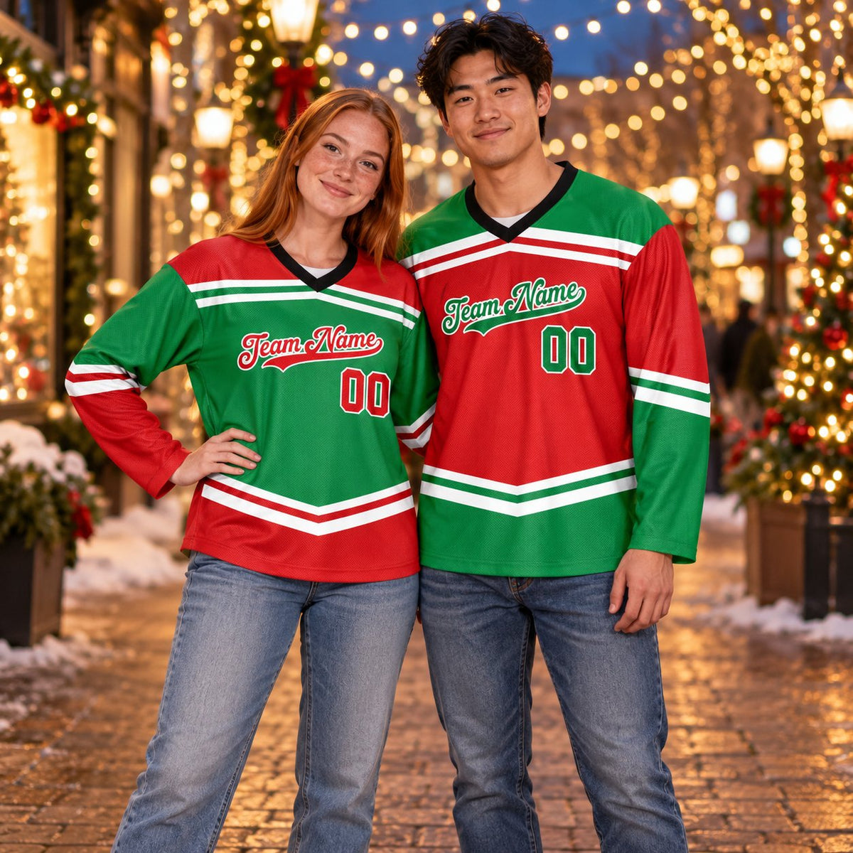 Lifestyle view of someone wearing the personalized hockey jersey