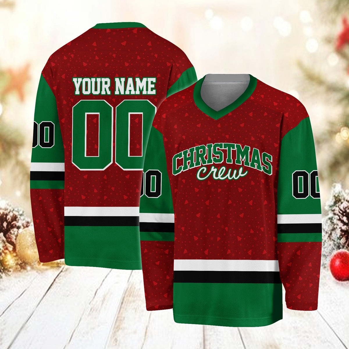 Another front view of the red christmas hockey jersey