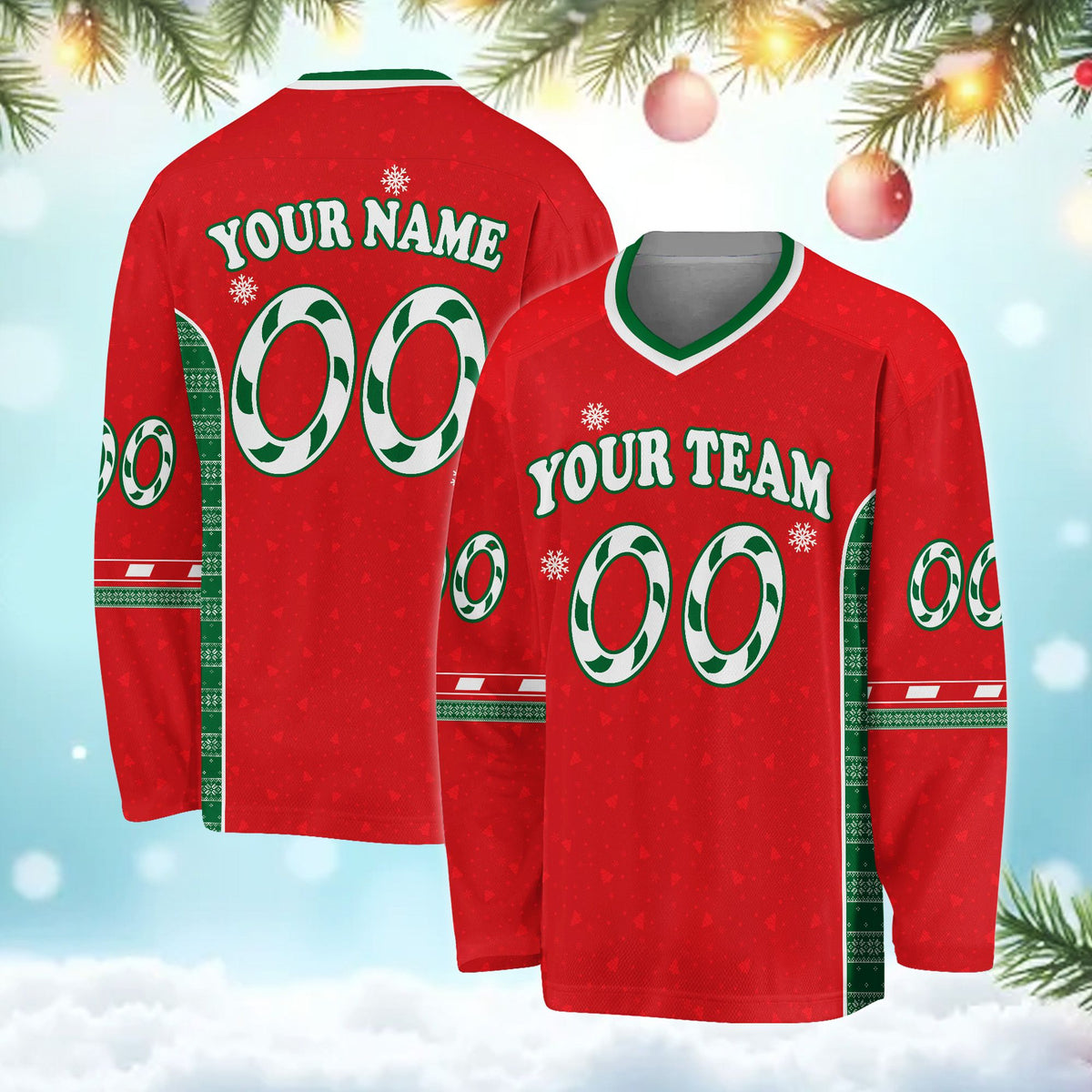 Another front view of red custom hockey jersey