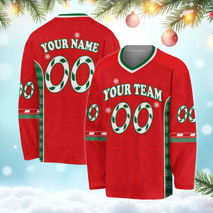 Another front view of red custom hockey jersey