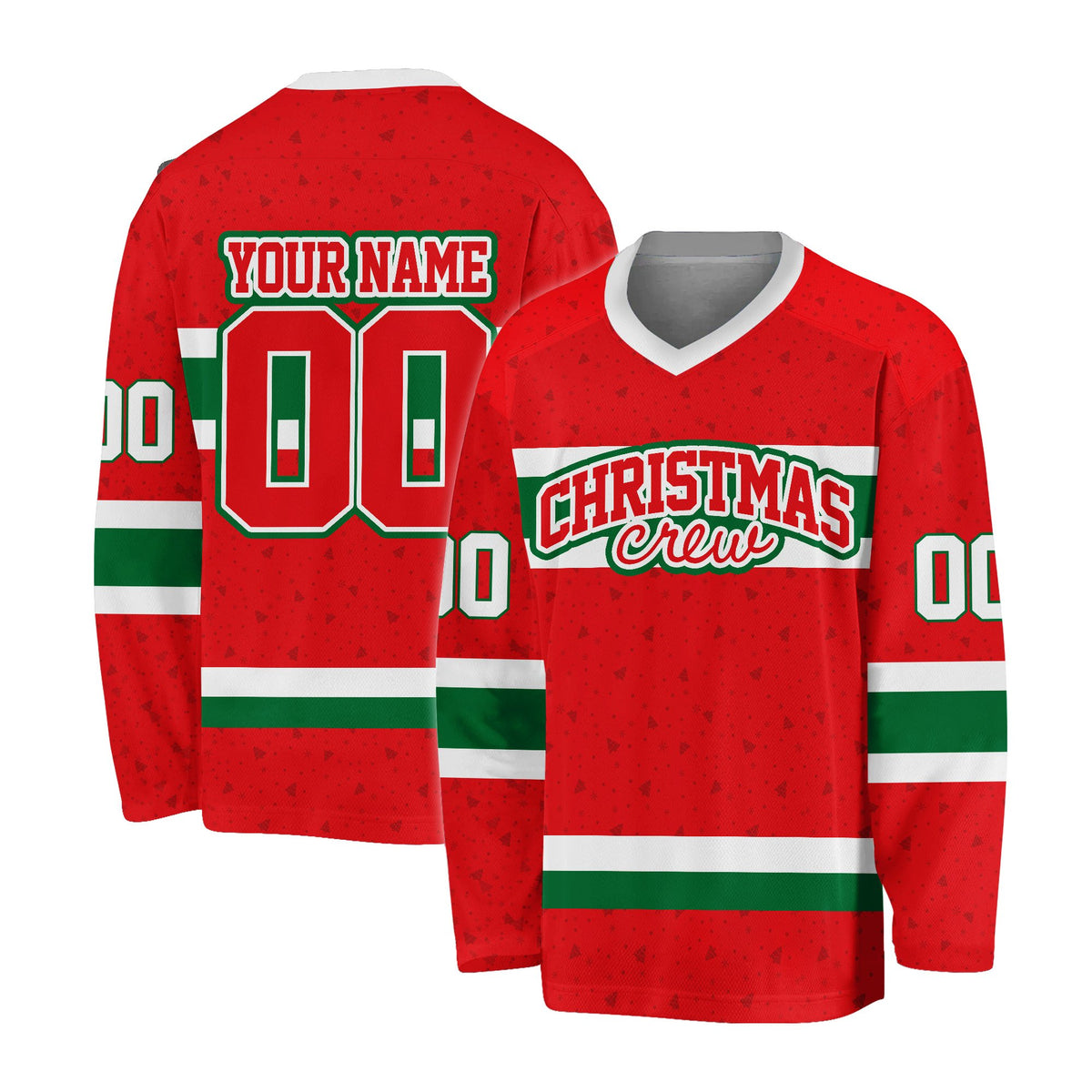 Front detail of the personalized red christmas hockey jersey