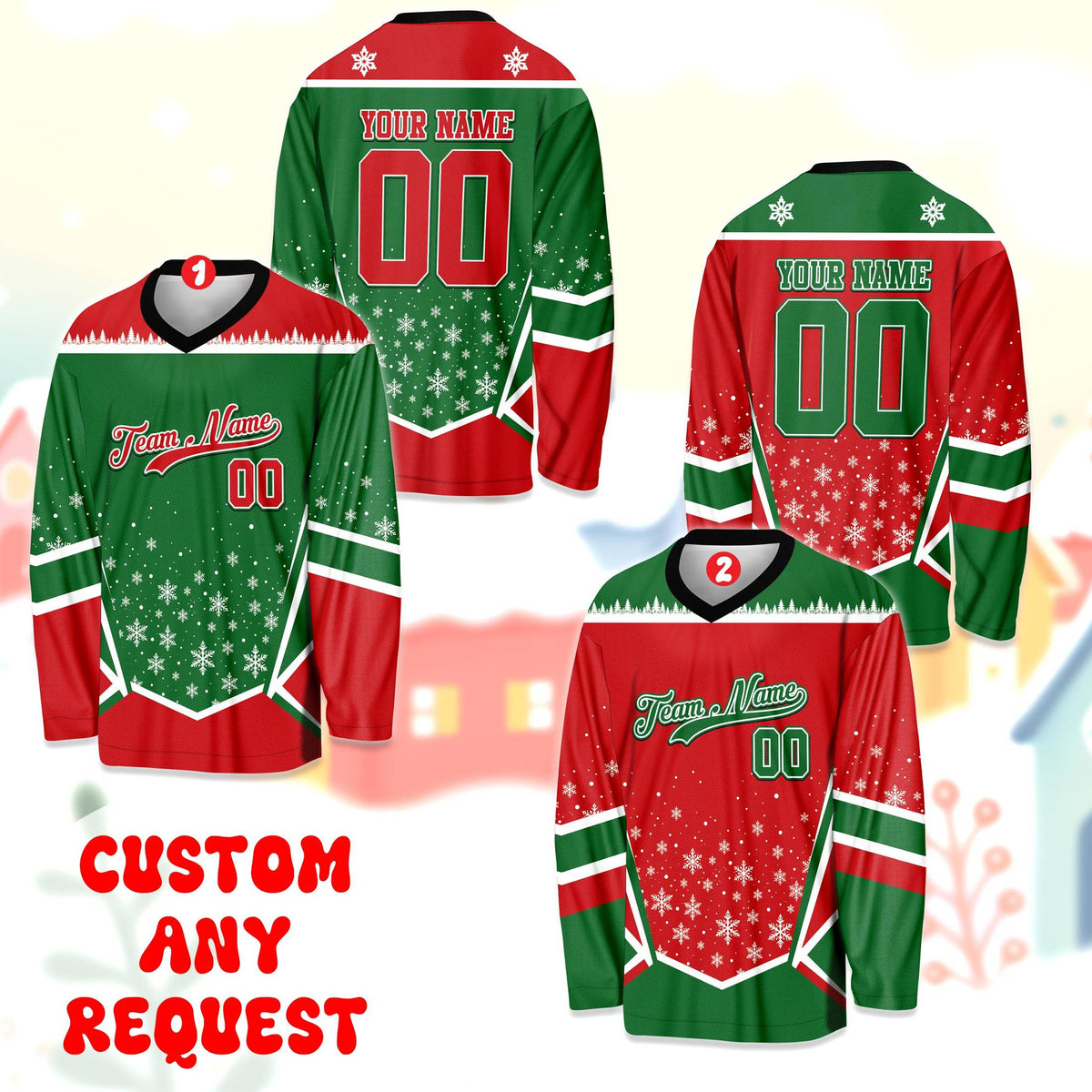 Alternate view of the personalized hockey jersey highlighting the tree line graphic and custom details
