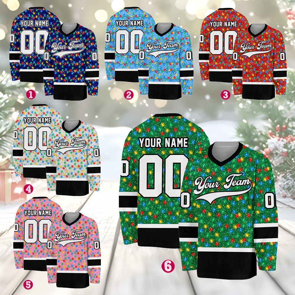 Close up view of the personalized hockey jersey fabric and design