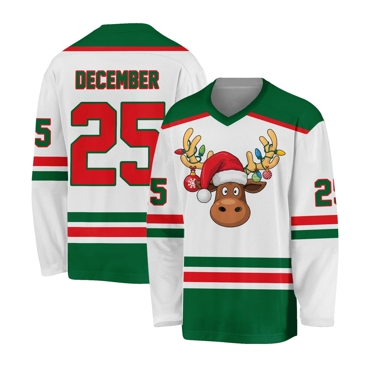 Back view of the personalized hockey jersey showing custom name DECEMBER and number 25