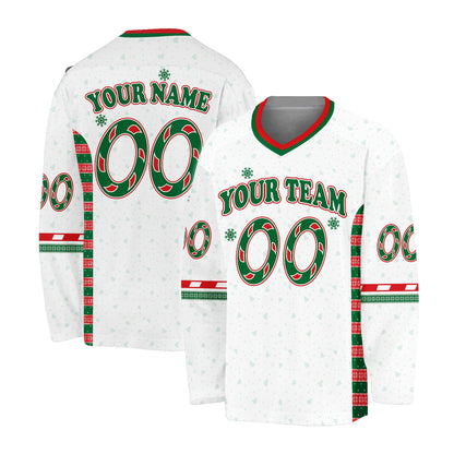 Another front view of white christmas hockey jersey