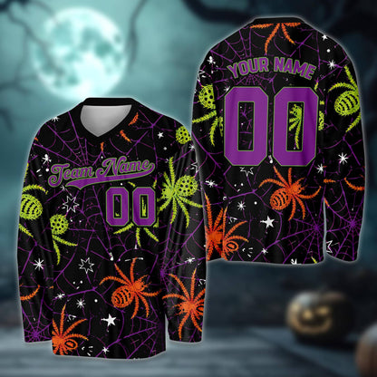 Personalized polish hockey jersey with Halloween spider design and custom name and number, main view