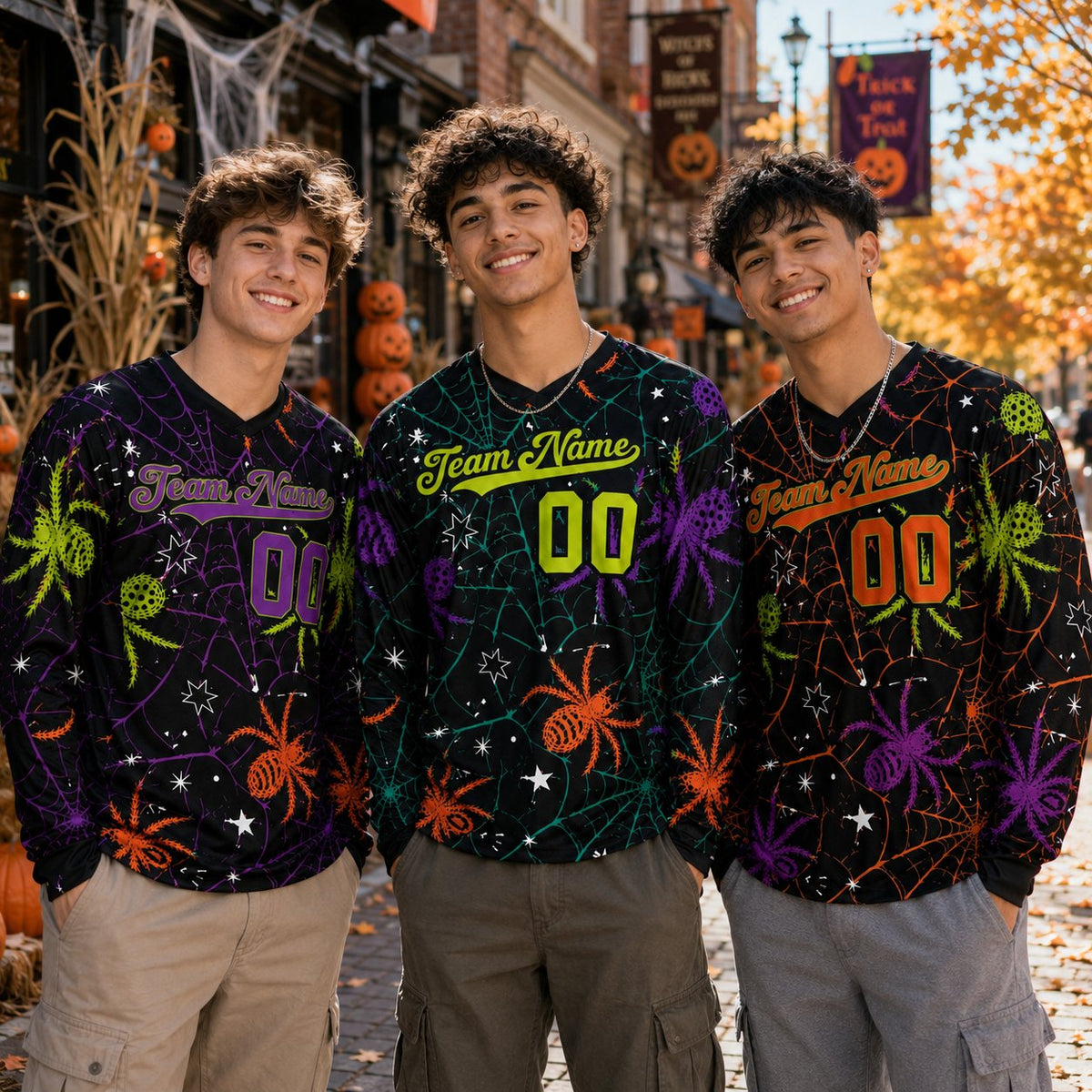 Lifestyle view of a person wearing the personalized halloween hockey jersey