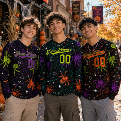 Lifestyle view of a person wearing the personalized halloween hockey jersey