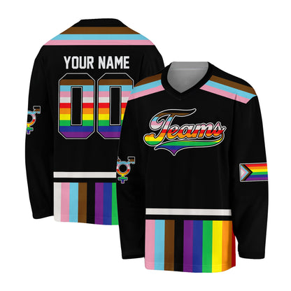 Front view 7 of black lgbtq+ pride hockey jersey