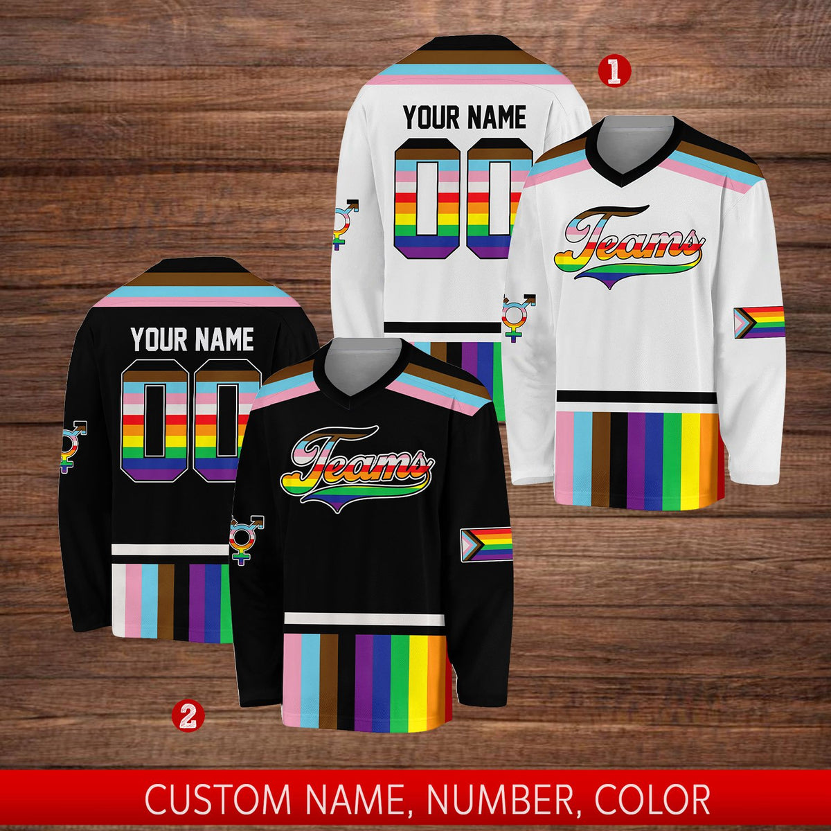 Front detail view 4 of white lgbtq+ pride hockey jersey