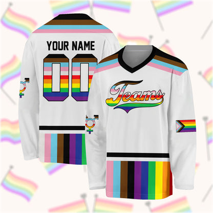 Front view 5 of personalized white lgbtq+ pride hockey jersey