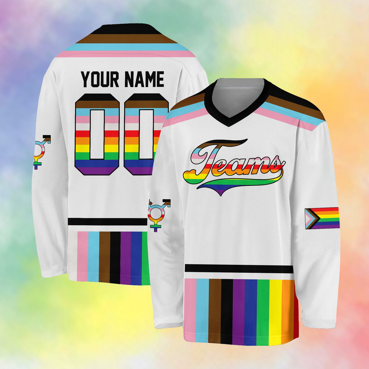 Front view 6 of white pride hockey jersey