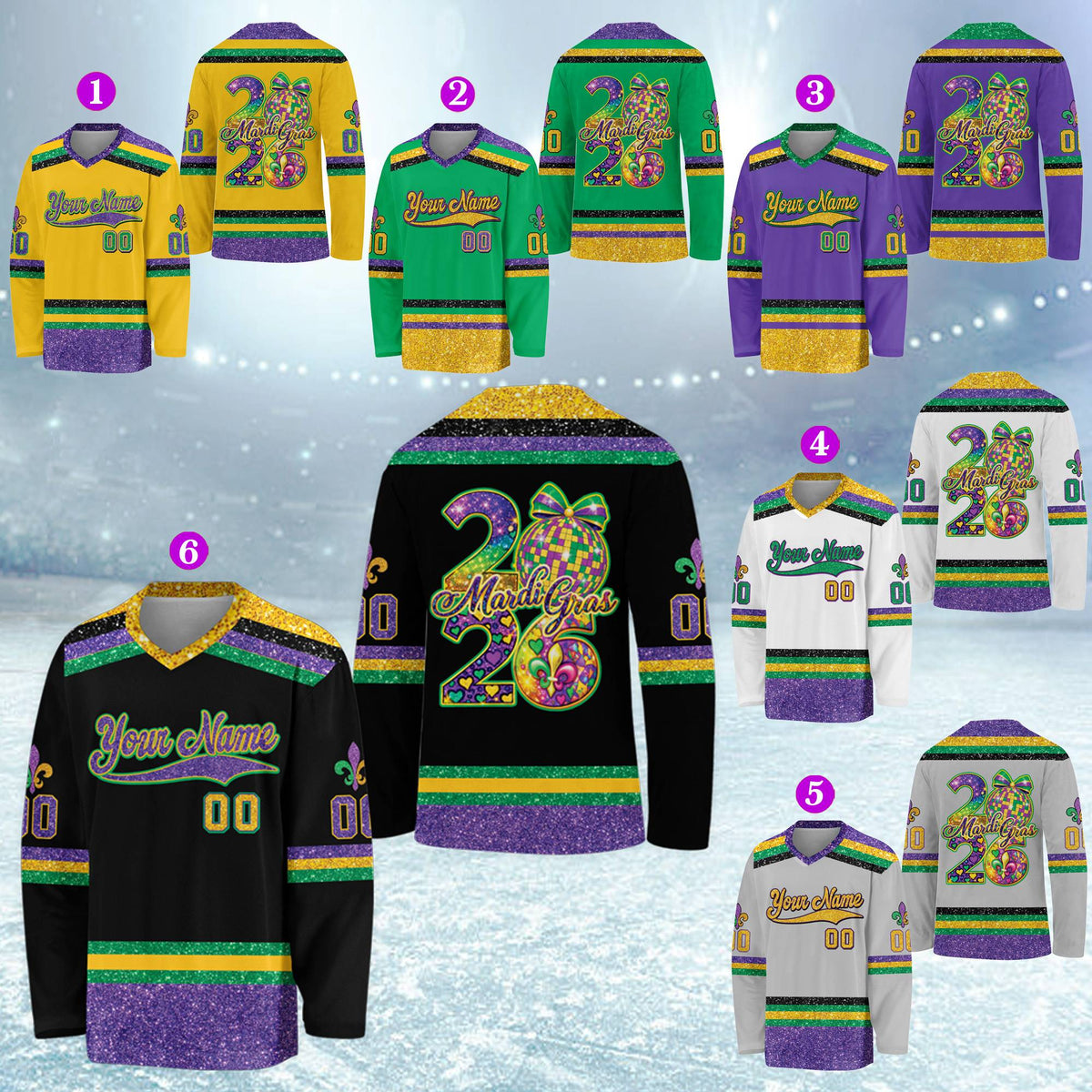 Close up front view of purple mardi hockey jersey