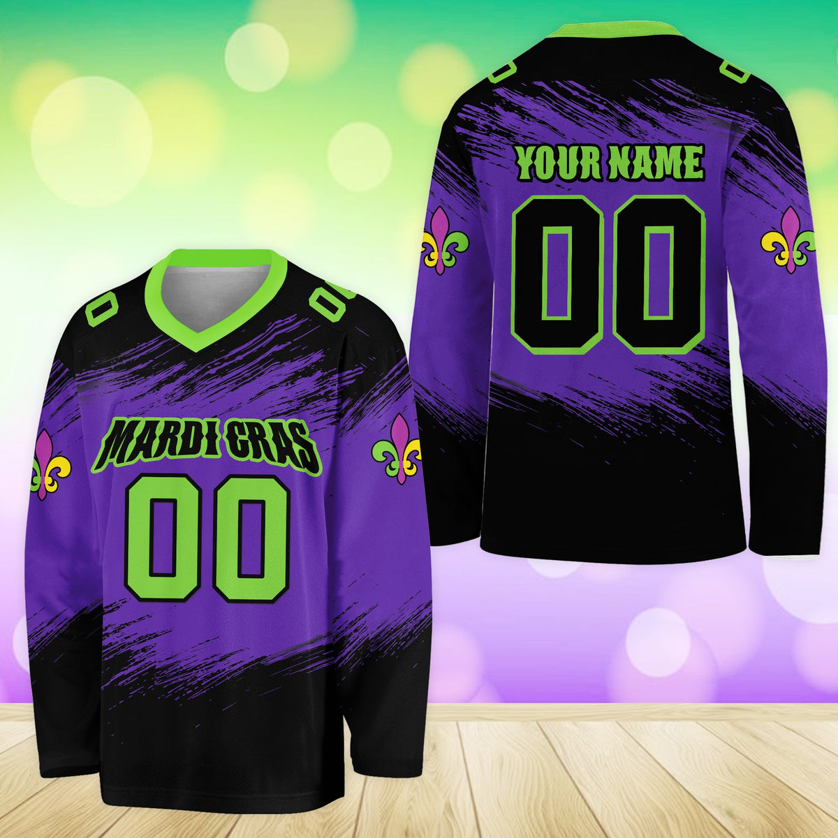Dynamic front view of the personalized hockey jersey