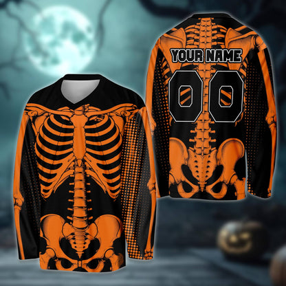 Main view of the personalized black skeleton hockey jersey with custom name and number