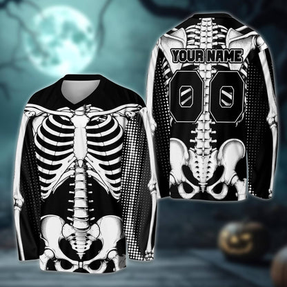 Alternate front view of the skeleton hockey jersey showcasing halftone dot gradients